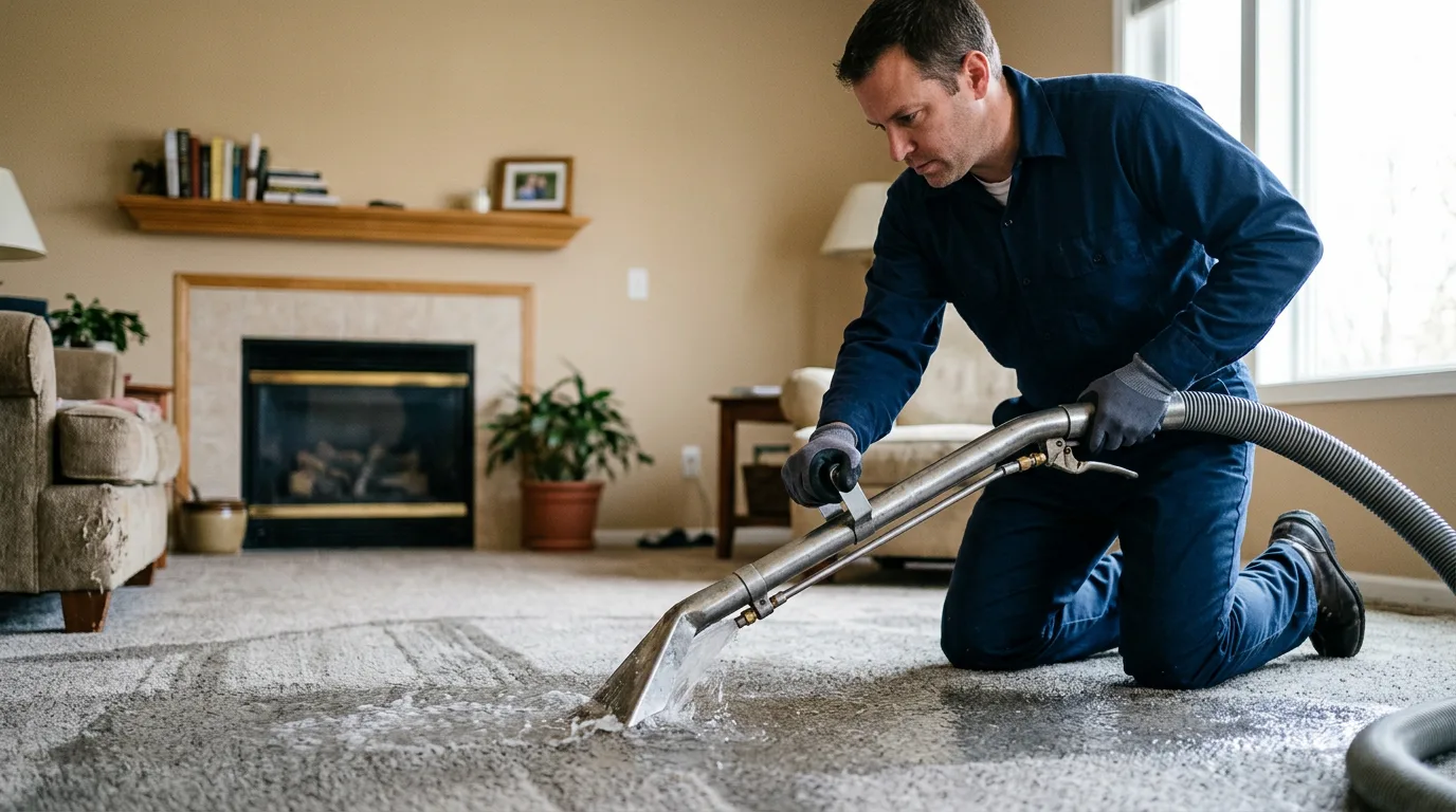 Water damage restoration technician working near Valdese, NC